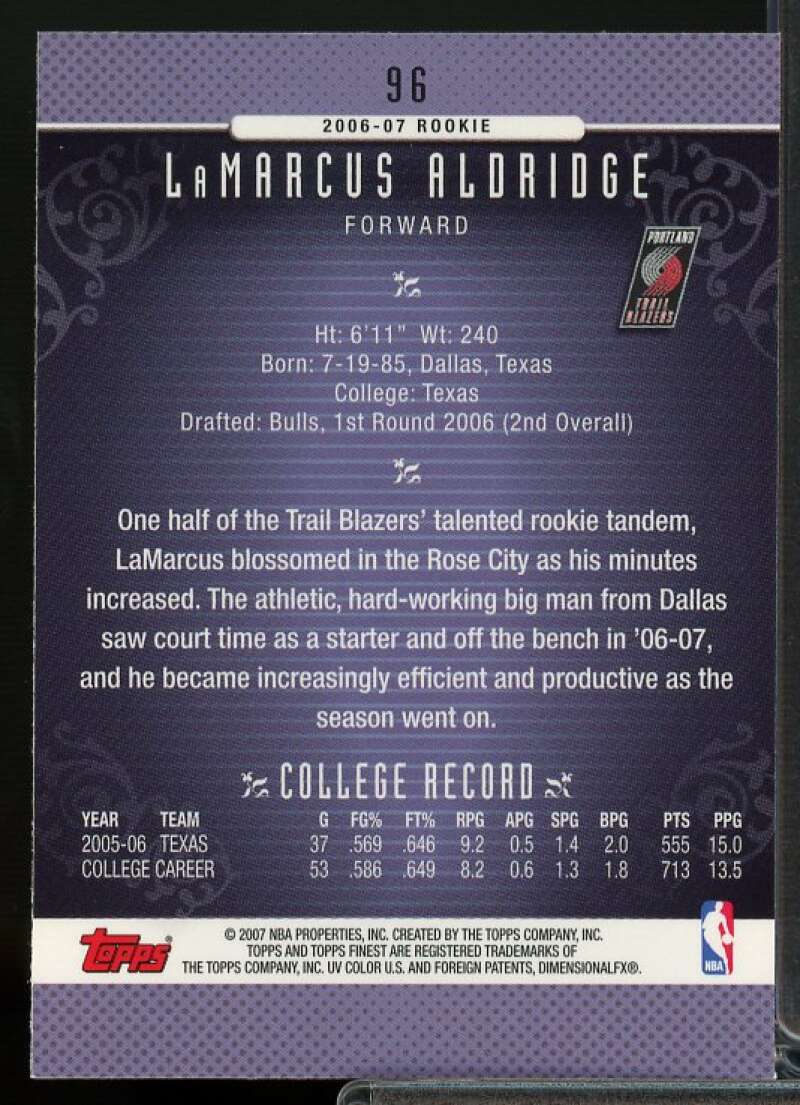 LaMarcus Aldridge Rookie Card 2006-07 Finest #96  Image 2