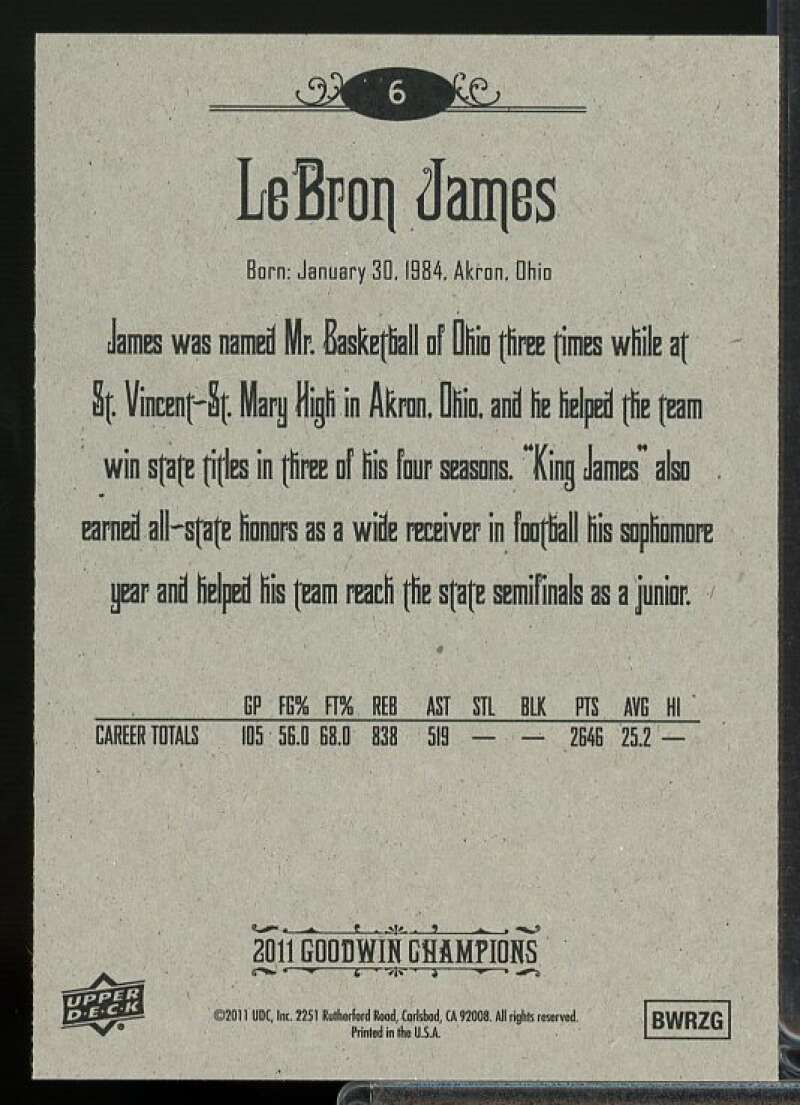 LeBron James Card 2011 Upper Deck Goodwin Champions #6  Image 2