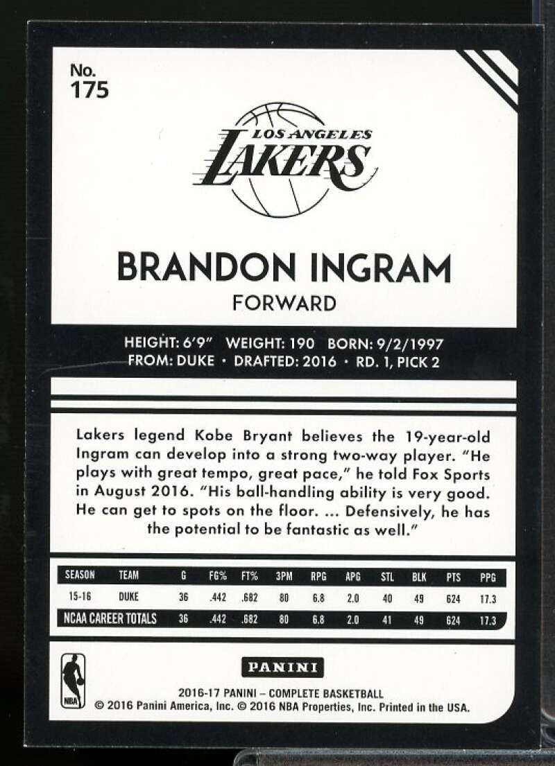 Brandon Ingram Rookie Card 2016-17 Panini Complete Silver #175  Image 2