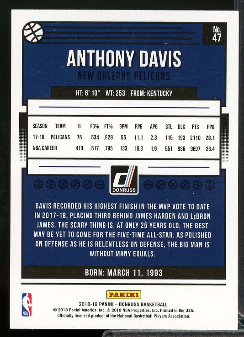 Anthony Davis Card 2018-19 Donruss Holo Orange Laser #47  Image 2