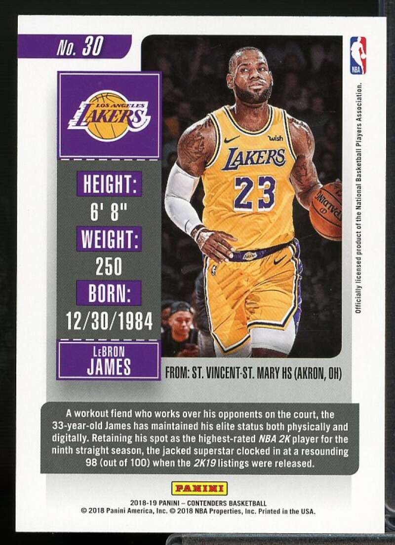 LeBron James Card 2018-19 Panini Contenders #30  Image 2