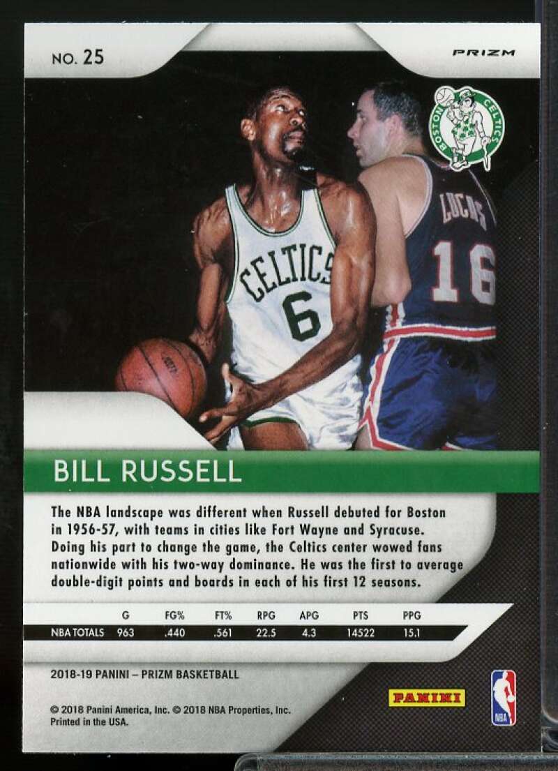 Bill Russell Card 2018-19 Panini Prizm Prizms Silver #25  Image 2