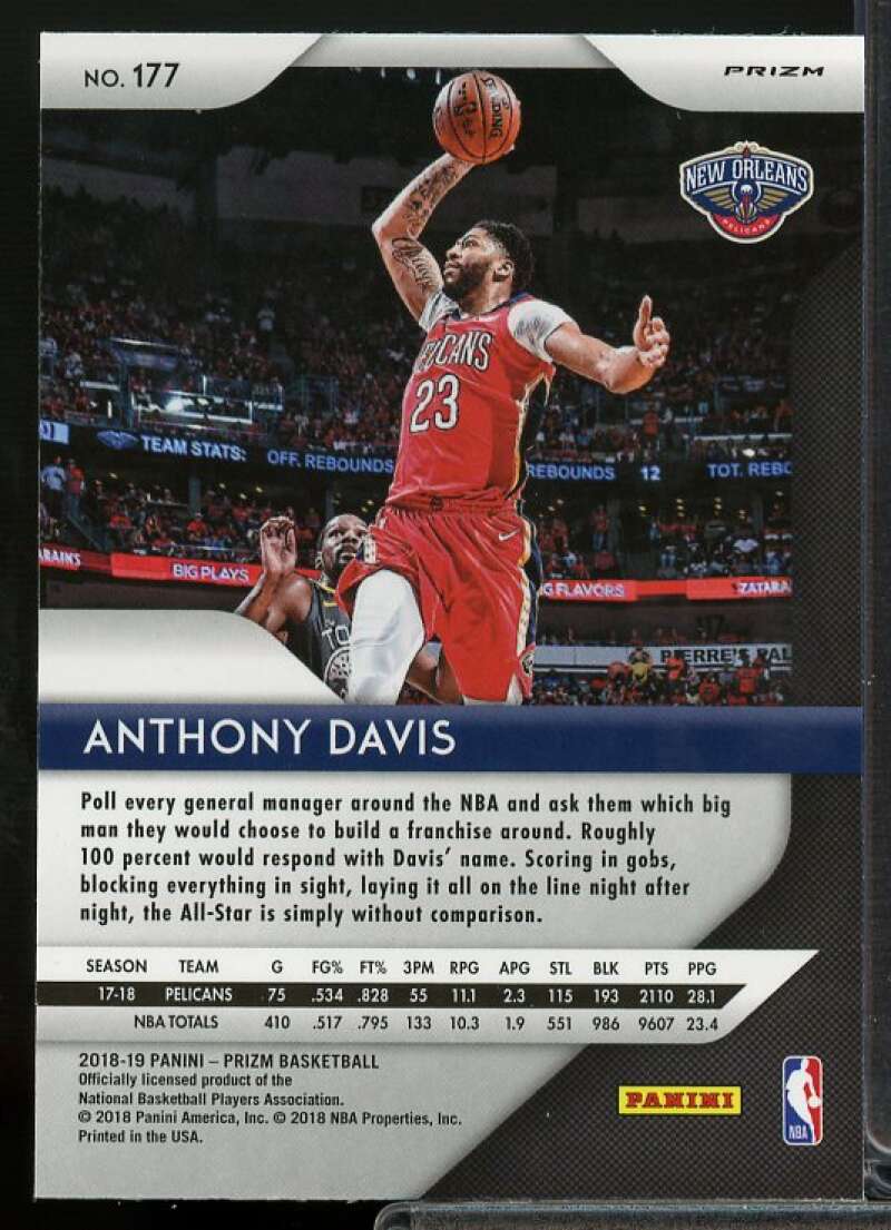Anthony Davis Card 2018-19 Panini Prizm Prizms Red White and Blue #177  Image 2