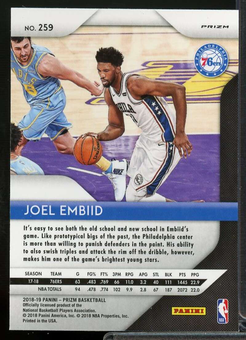 Joel Embiid Card 2018-19 Panini Prizm Prizms Red White and Blue #259  Image 2