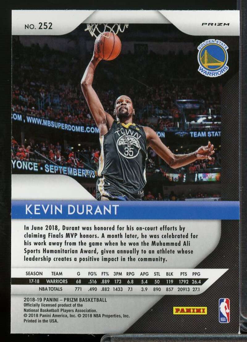 Kevin Durant Card 2018-19 Panini Prizm Prizms Red White and Blue #252  Image 2
