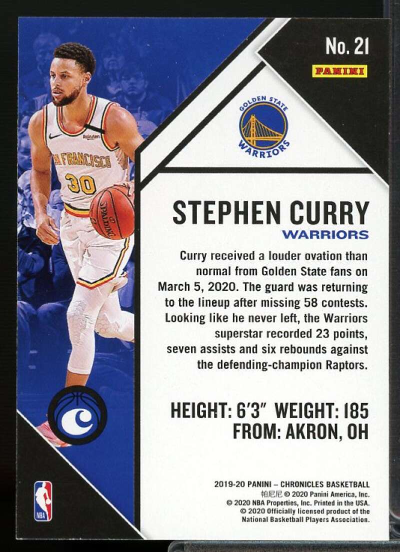 Stephen Curry Card 2019-20 Panini Chronicles Bronze #21  Image 2