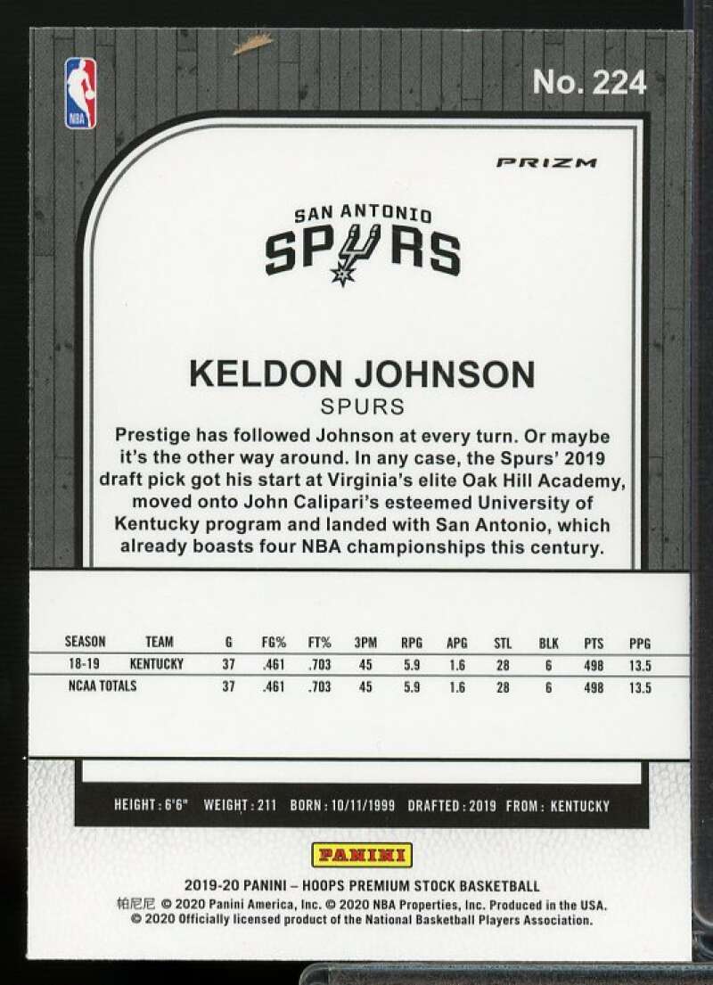 Keldon Johnson Rookie Card 2019-20 Hoops Premium Stock Prizms Silver #224  Image 2