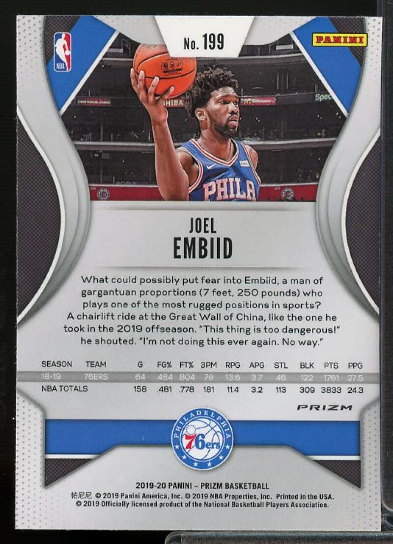 Joel Embiid Card 2019-20 Panini Prizm Prizms Orange Ice #199  Image 2