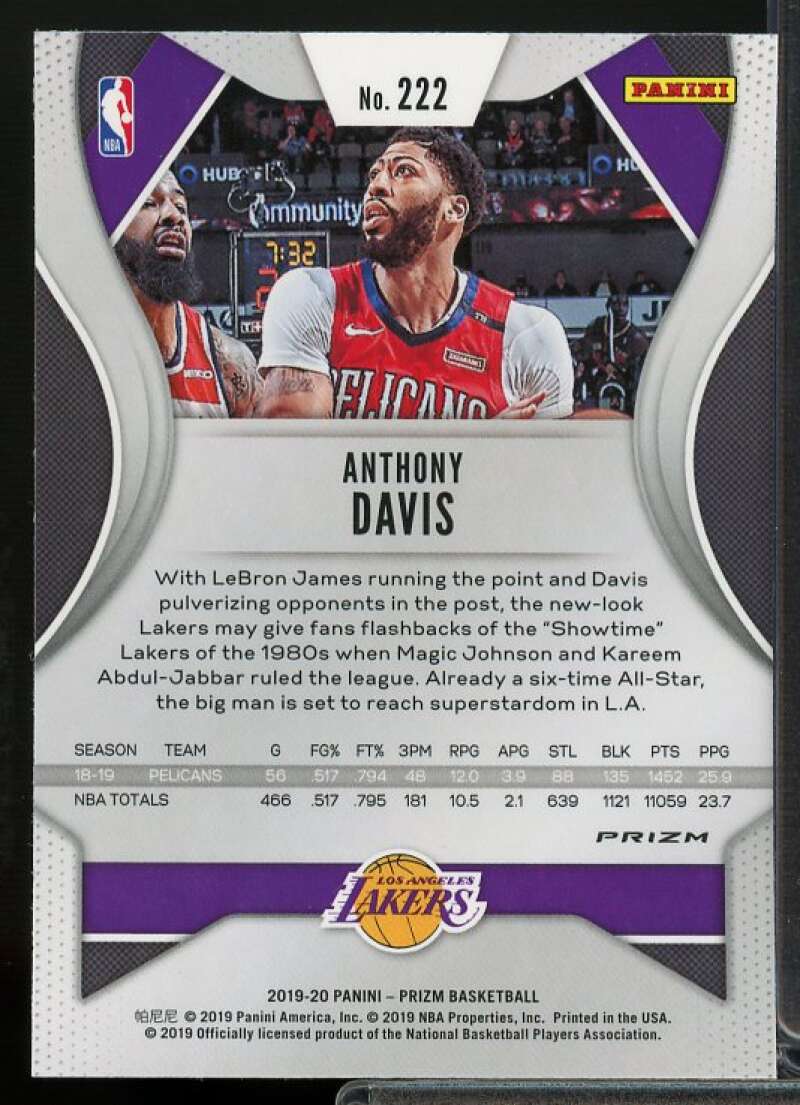 Anthony Davis Card 2019-20 Panini Prizm Prizms Green #222  Image 2