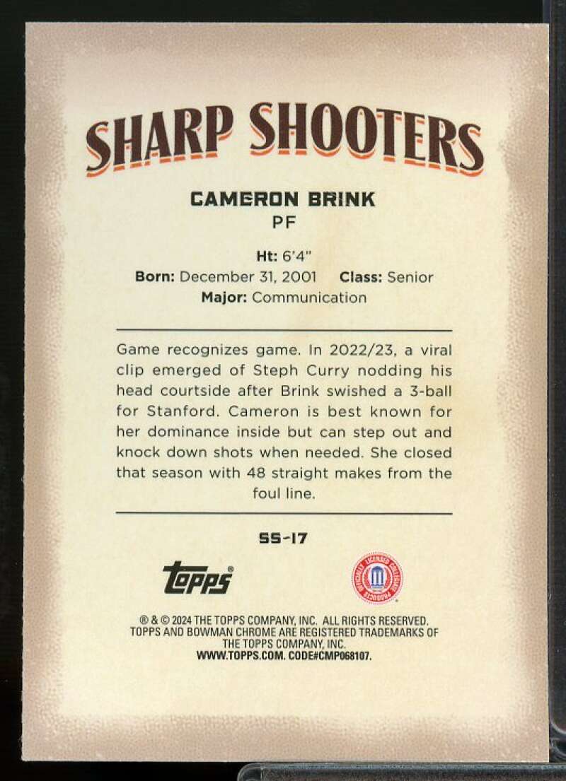 Cameron Brink Rookie Card 2023-24 Bowman Chrome University Sharp Shooters #SS17  Image 2
