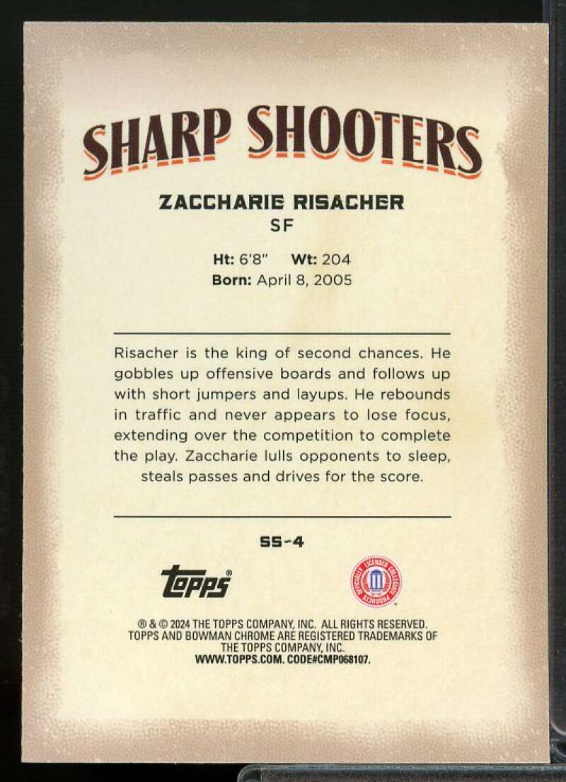 Zaccharie Risacher Rookie 2023-24 Bowman Chrome University Sharp Shooters #SS4  Image 2