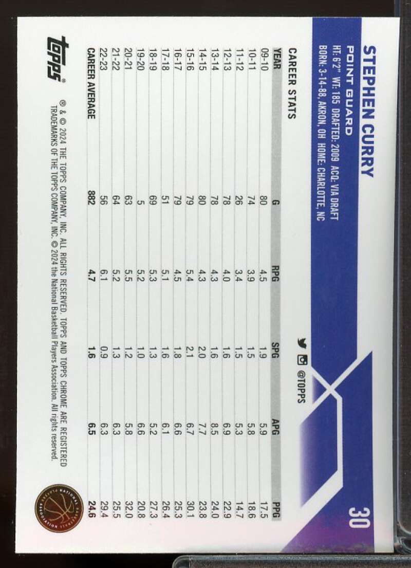 Stephen Curry Card 2023-24 Topps Chrome #30  Image 2