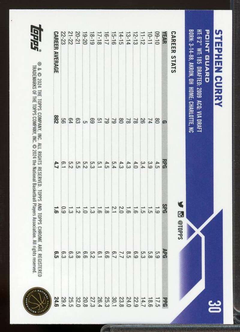 Stephen Curry Card 2023-24 Topps Chrome #30  Image 2