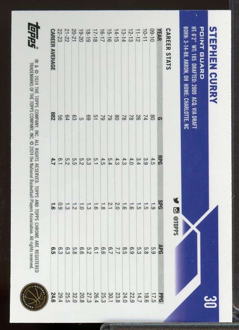Stephen Curry Card 2023-24 Topps Chrome #30  Image 2