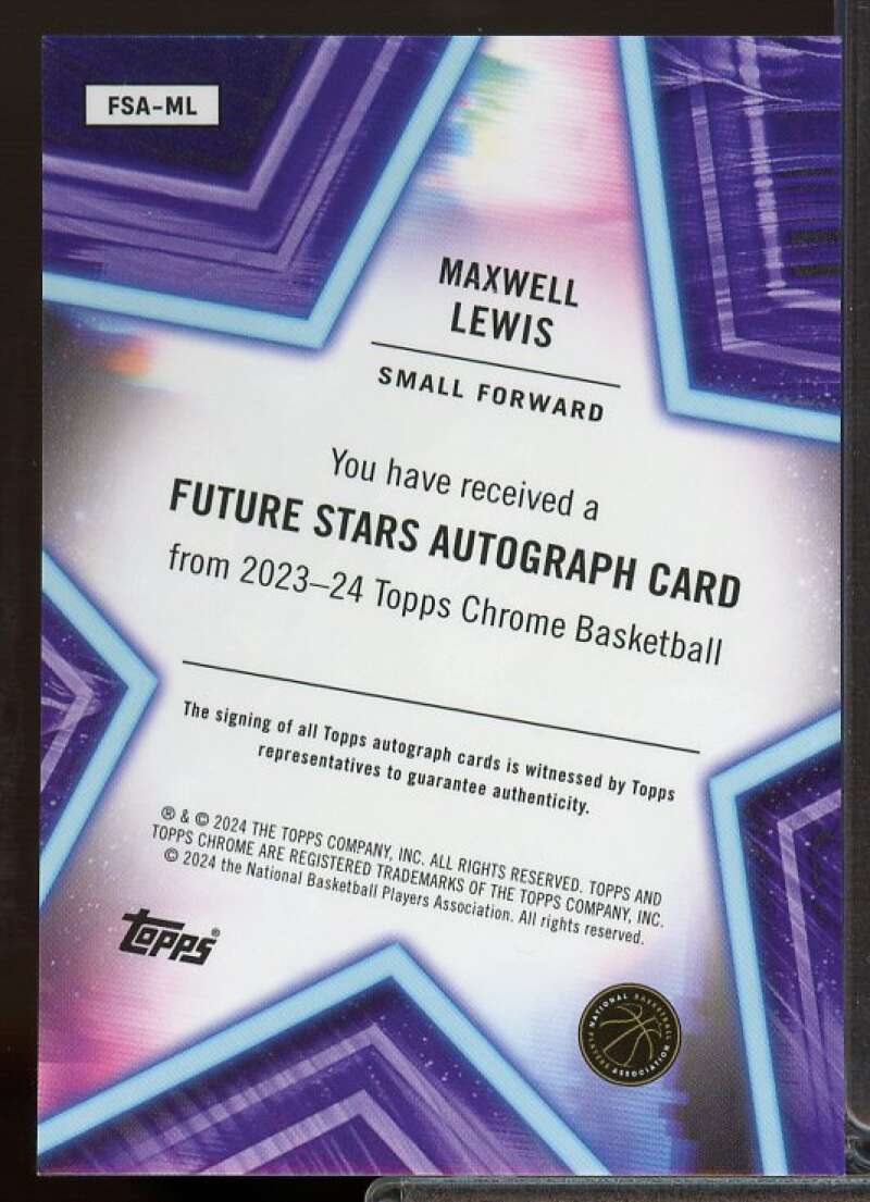 Maxwell Lewis 2023-24 Topps Chrome Future Stars AU Blue Basketball Ref #FSAML  Image 2