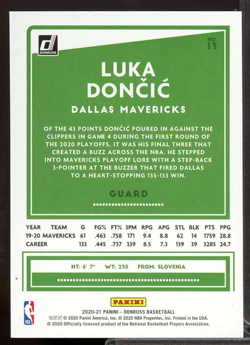 Luka Doncic Card 2020-21 Donruss #13  Image 2