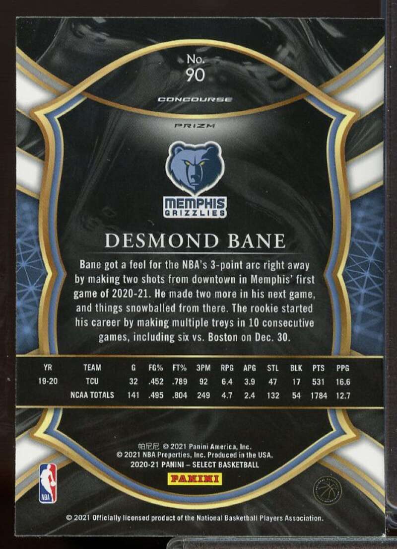 Desmond Bane Rookie Card 2020-21 Select Prizms Green White Purple #90  Image 2