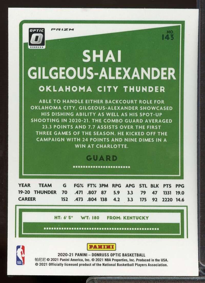 Shai Gilgeous-Alexander Card 2020-21 Donruss Optic Blue Velocity #143  Image 2