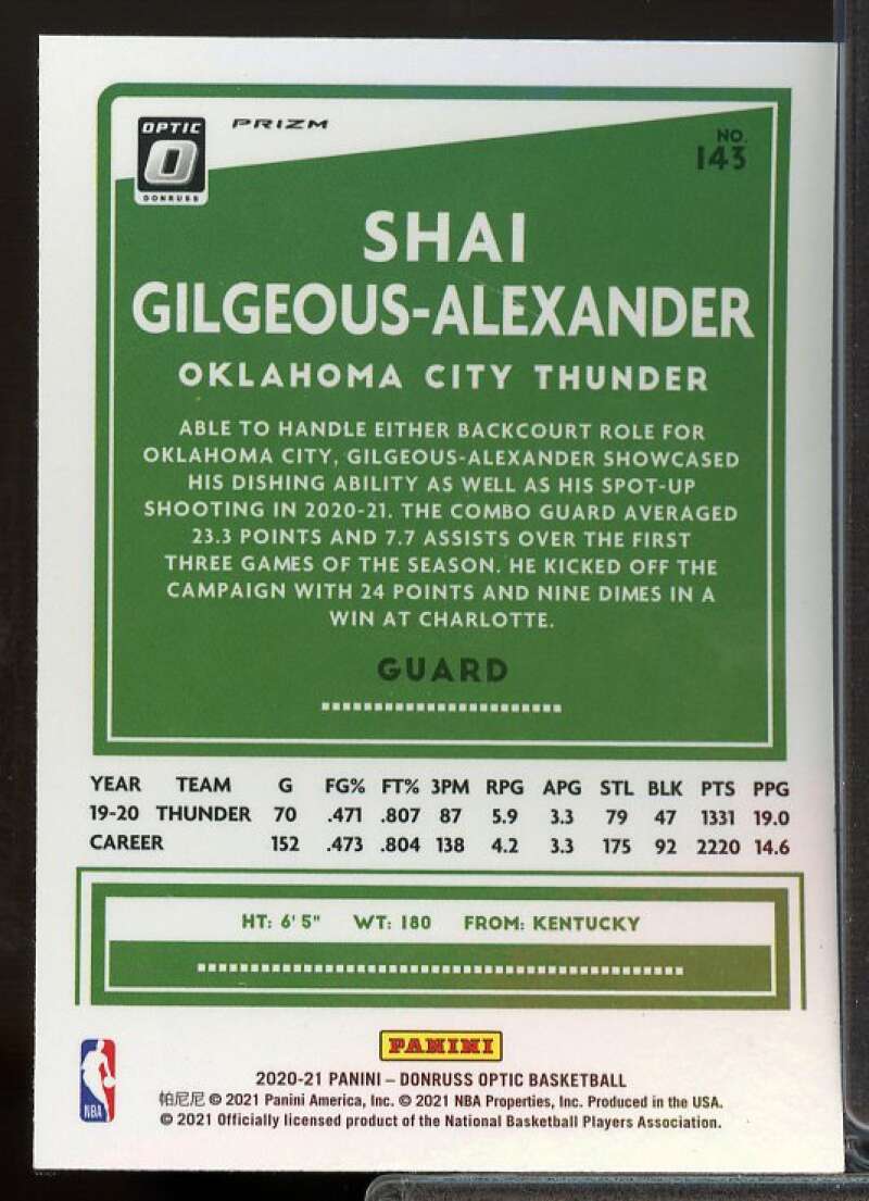Shai Gilgeous-Alexander Card 2020-21 Donruss Optic Purple #143  Image 2