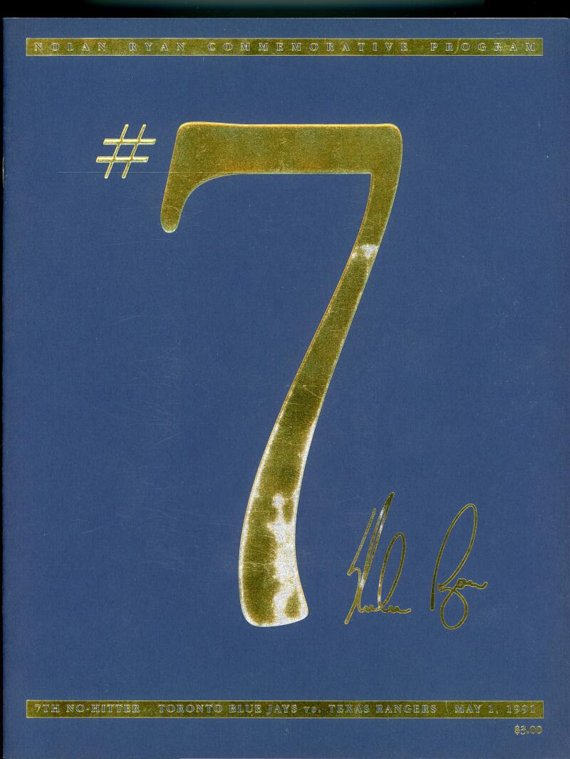 Nolan Ryan 7th No-Hitter Commemorative Program May 1 1991 Texas Rangers MLB Image 1