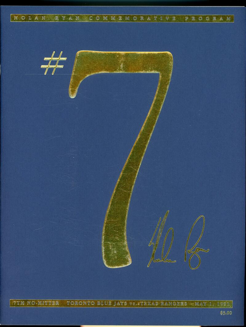 Nolan Ryan 7th No-Hitter Commemorative Program May 1 1991 Texas Rangers MLB Image 1