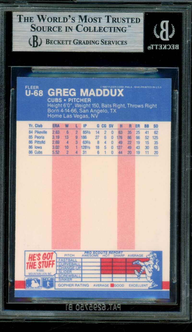 Greg Maddux Rookie Card 1987 Fleer Update #68 BGS 9 Image 2