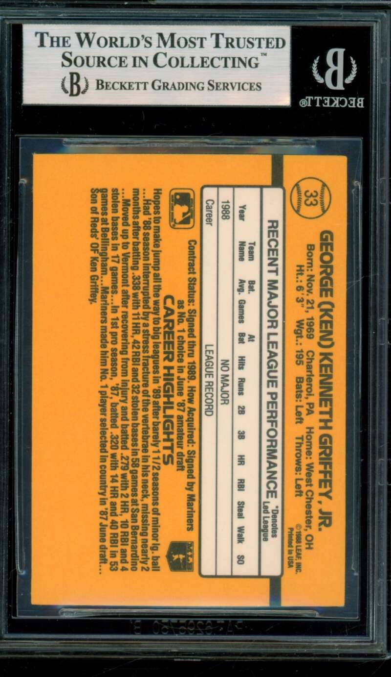 Ken Griffey Jr. Rookie Card 1989 Donruss #33 BGS 9 Image 2