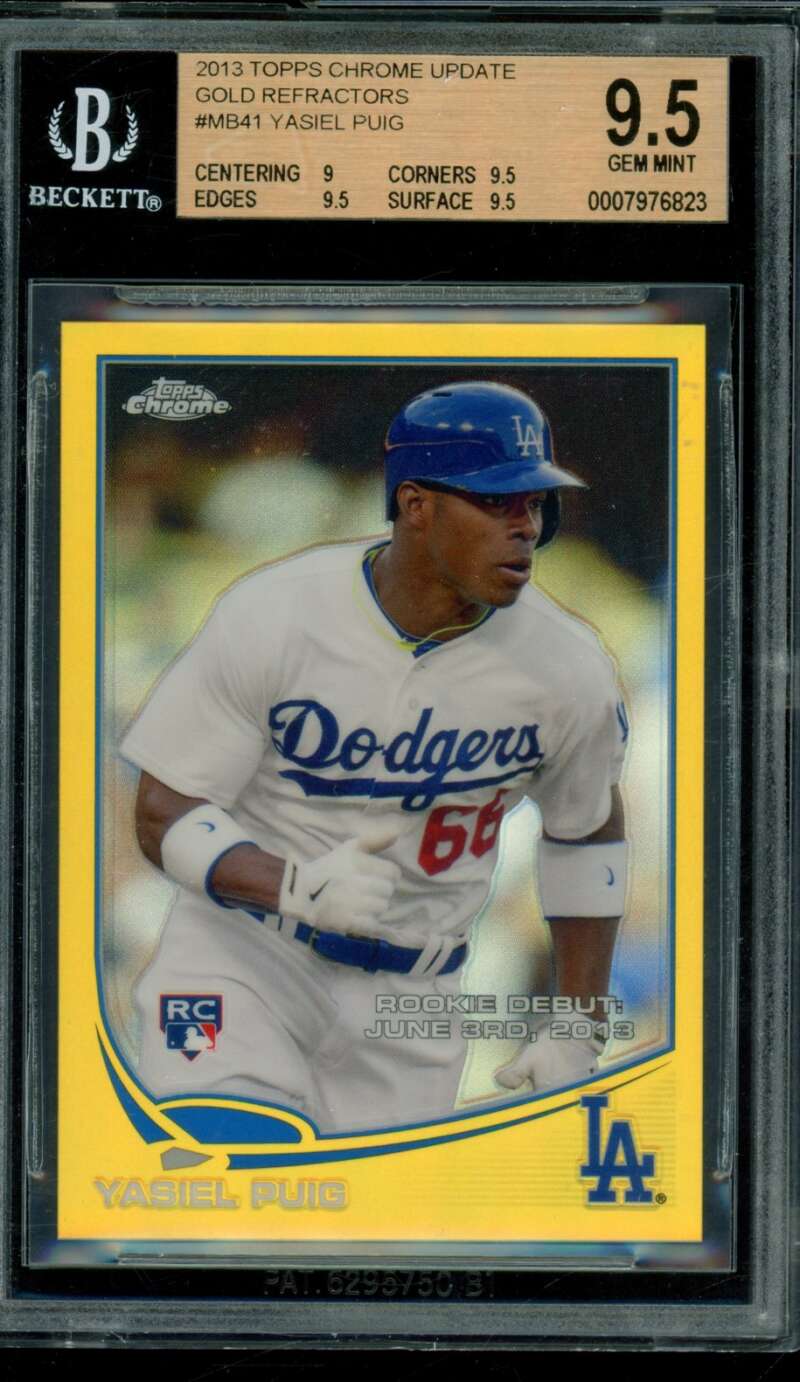Yasiel Puig Rookie Card 2013 Topps Chrome Update Gold Refractors #MB41 BGS 9.5 Image 1