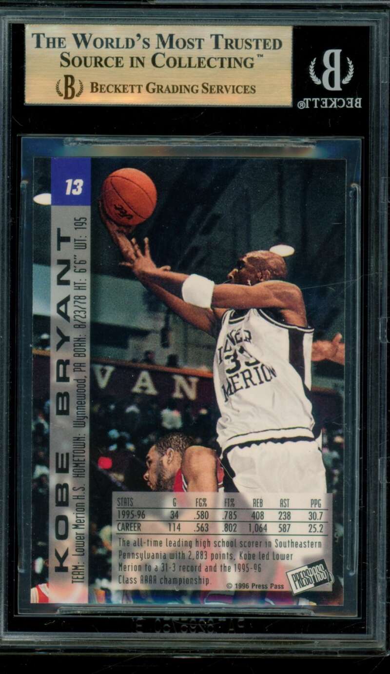 Kobe Bryant Rookie Card 1996 Press Pass Swisssh (pop 21) #13 BGS 9.5 Image 2