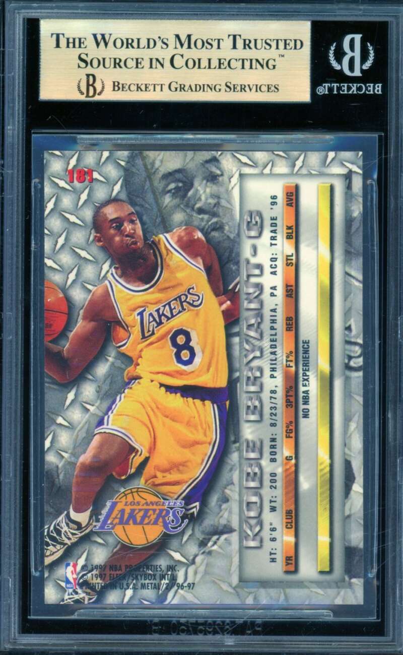 Kobe Bryant Rookie Card 1996-97 Metal #181 BGS 9.5 Image 2