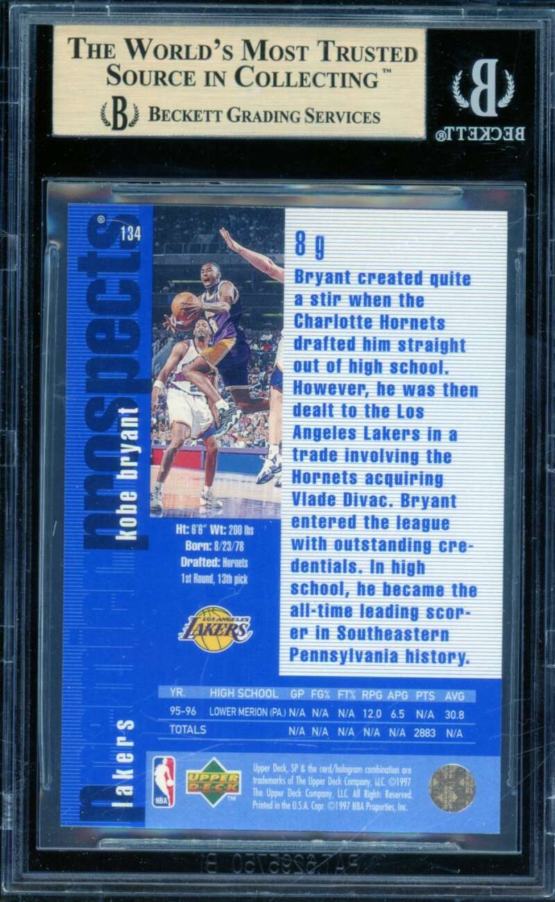 Kobe Bryant Rookie Card 1996-97 SP #134 BGS 9.5 Image 2