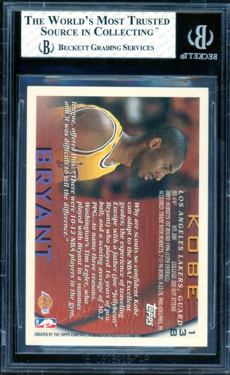 Kobe Bryant Rookie Card 1996-97 Topps #138 BGS 8 Image 2