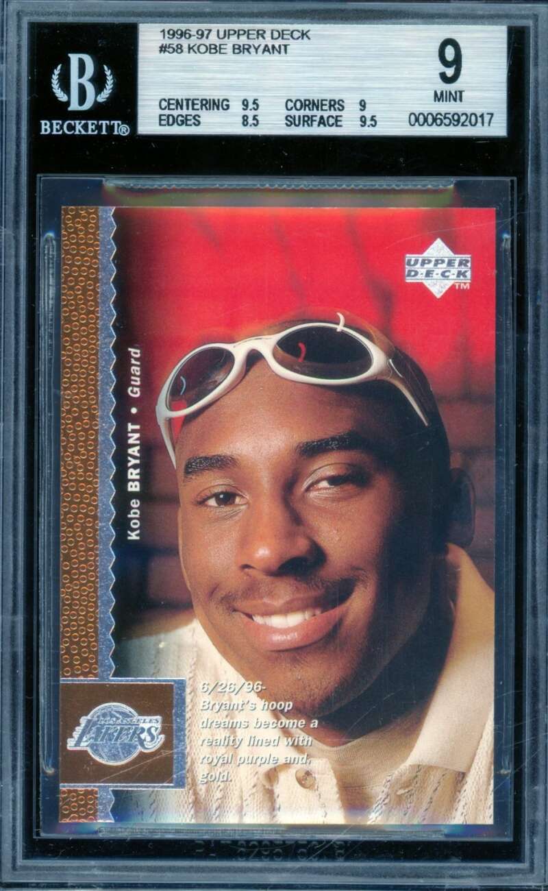 Kobe Bryant Rookie Card 1996-97 Upper Deck #58 BGS 9 Image 1