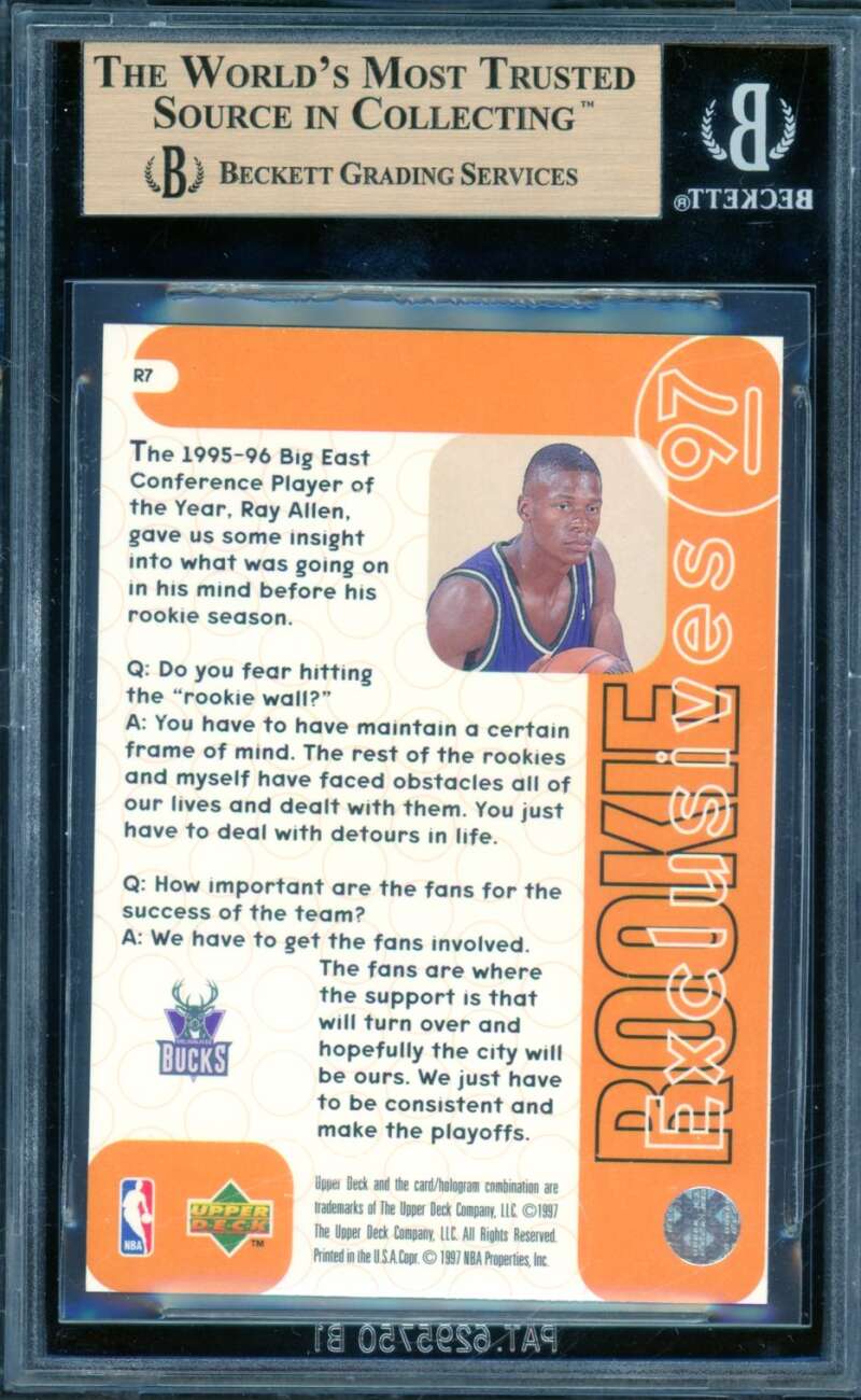 Ray Allen Rookie Card 1996-97 Upper Deck Rookie Exclusives #R7 BGS 9.5 Image 2