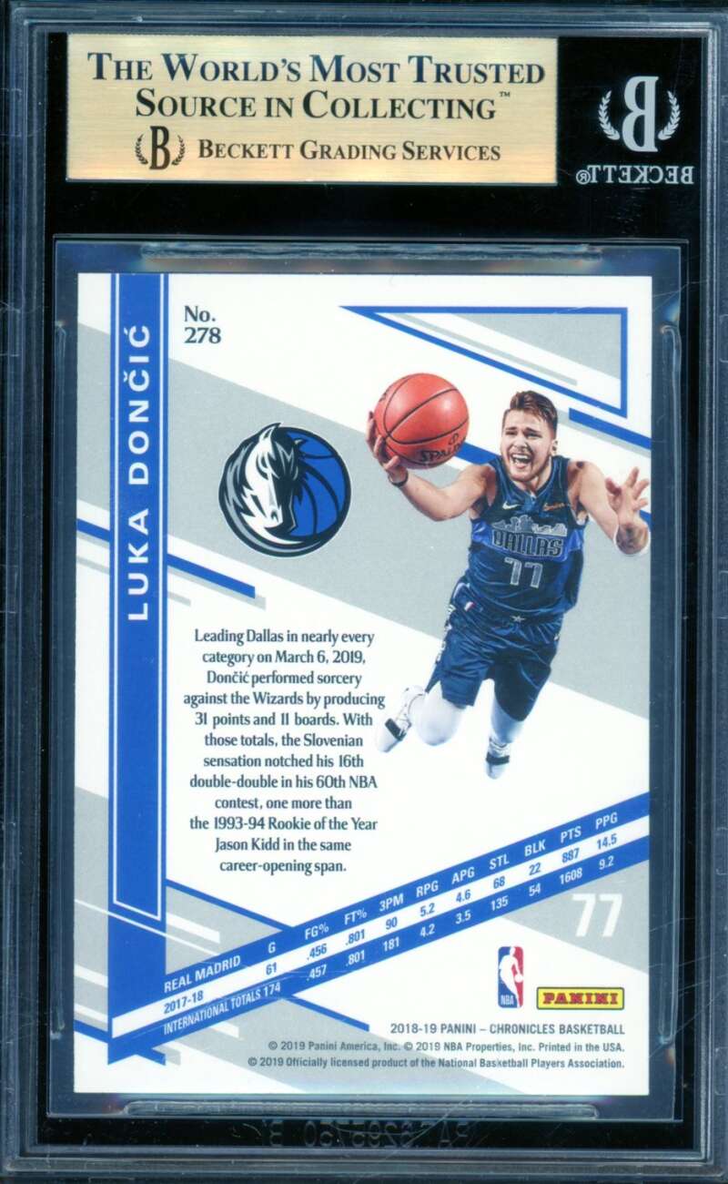 Luka Doncic Rookie Card 2018-19 Panini Chronicles #278 BGS 9.5 Image 2