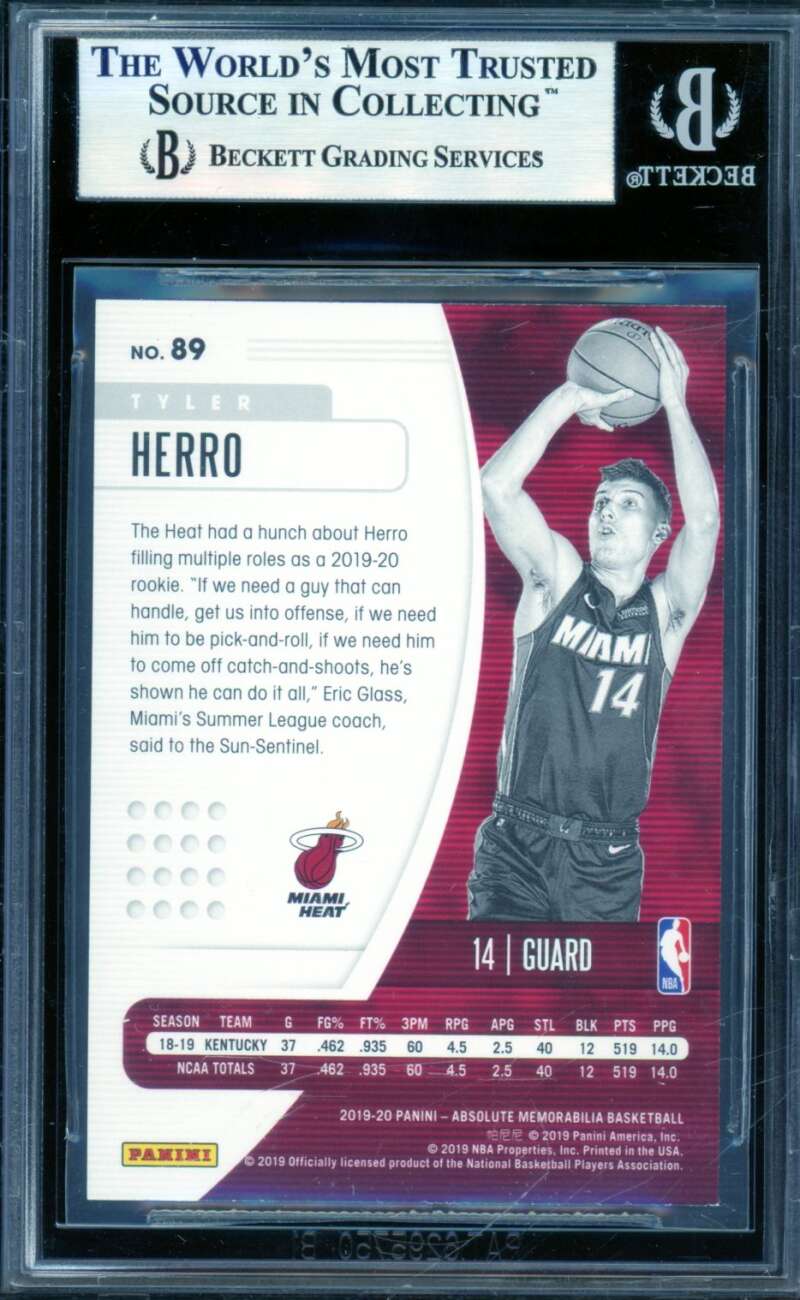 Tyler Herro Rookie Card 2019-20 Absolute Memorabilia Retail #89 BGS 9 Image 2