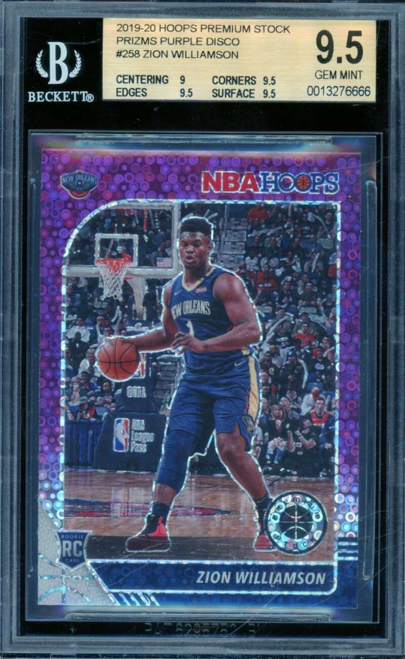 Zion Williamson Rookie 2019-20 Hoops Premium Stock Purple Disco #258 BGS 9.5 Image 1