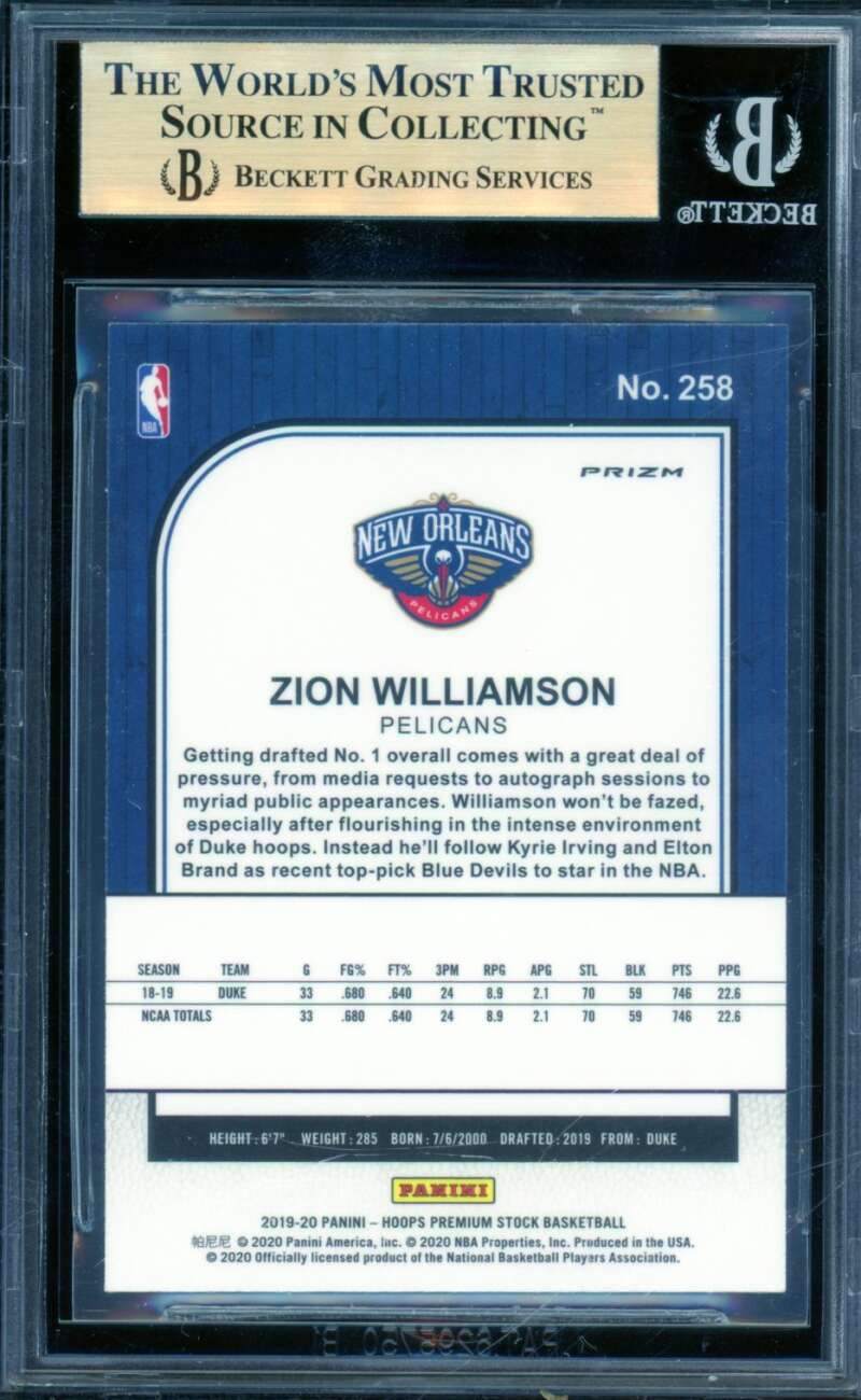 Zion Williamson Rookie 2019-20 Hoops Premium Stock Purple Disco #258 BGS 9.5 Image 2
