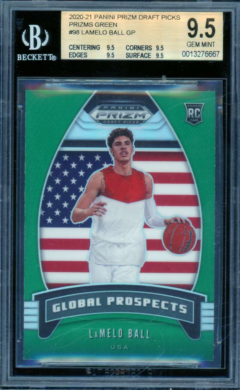 LaMelo Ball Rookie 2020-21 Panini Prizm Draft Picks Prizms Green #98 BGS 9.5 Image 1