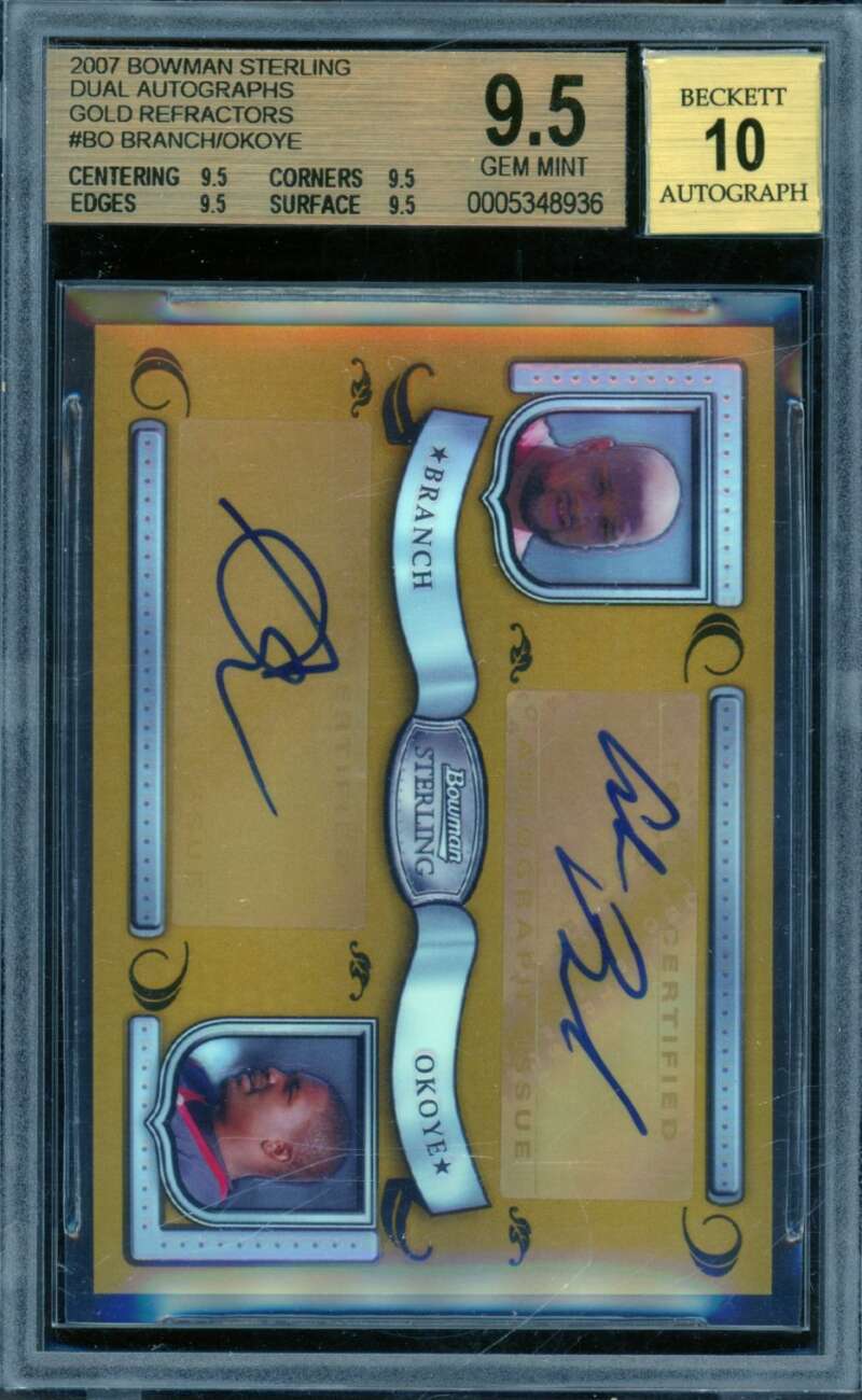 Branch/ Okoye Rookie 2007 Bowman Sterling Dual Auto Gold Ref (pop 1) #80 BGS 9.5 Image 1