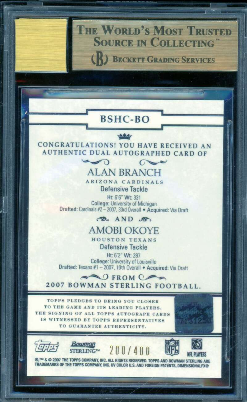 Branch/ Okoye Rookie 2007 Bowman Sterling Dual Auto Gold Ref (pop 1) #80 BGS 9.5 Image 2