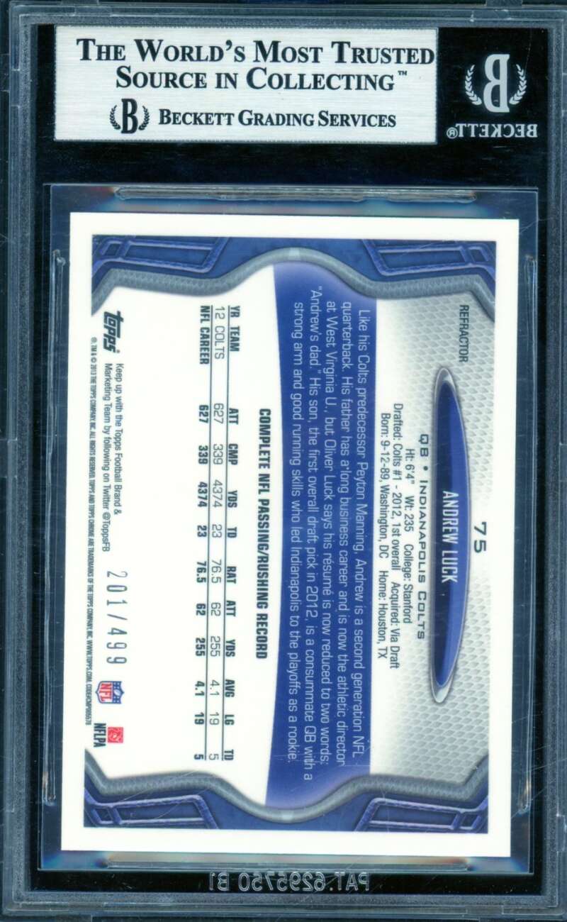 Andrew Luck Card 2013 Topps Chrome Camo Refractors #75 BGS 9 Image 2