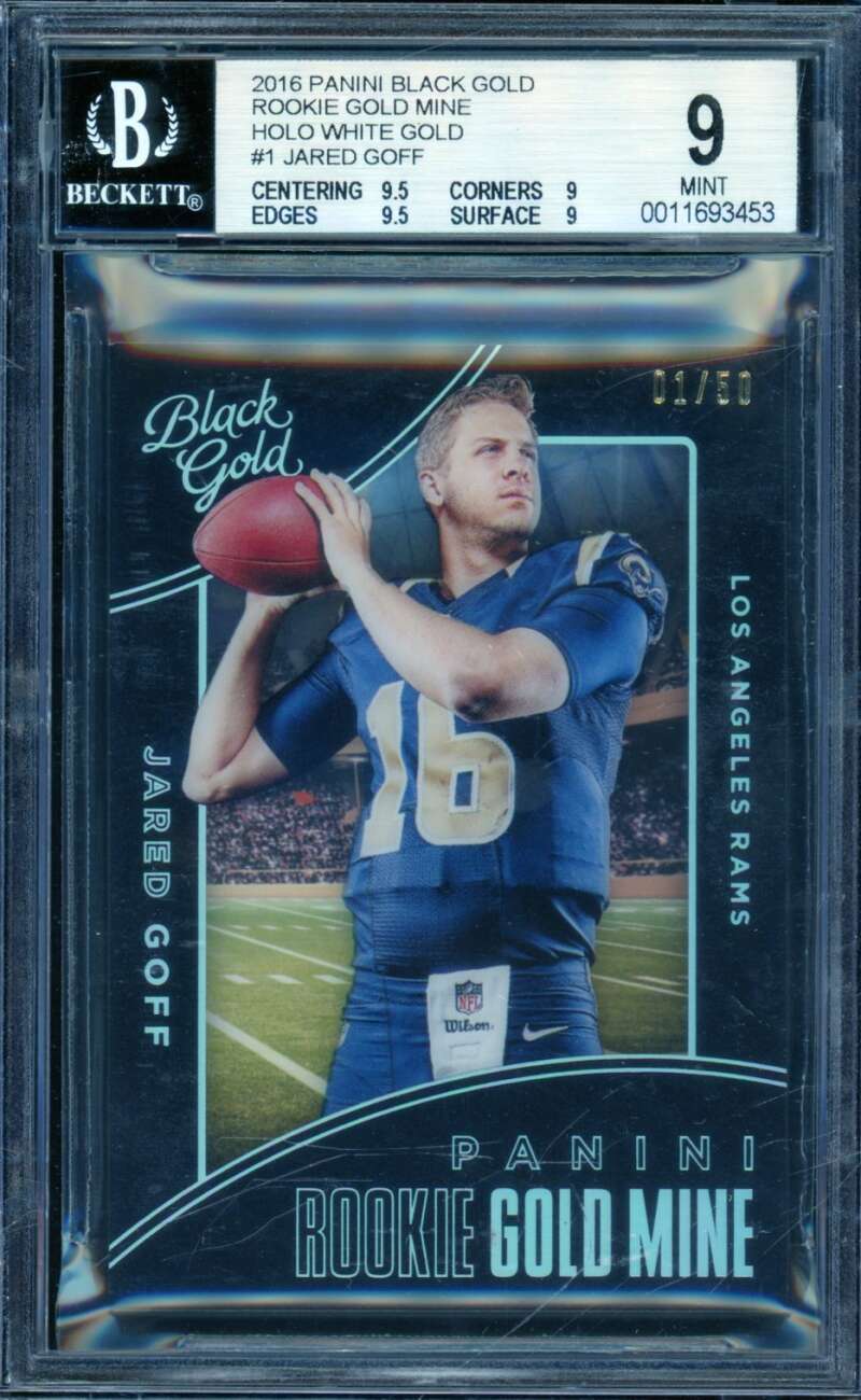 Jared Goff Rookie Card 2016 Panini Black Gold Holo White (POP 1) (1/50) #1 BGS 9 Image 1