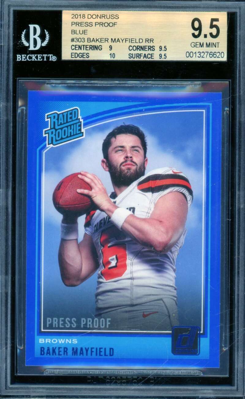 Baker Mayfield Rookie Card 2018 Donruss Press Proof Blue (pop 11) #303 BGS 9.5 Image 1