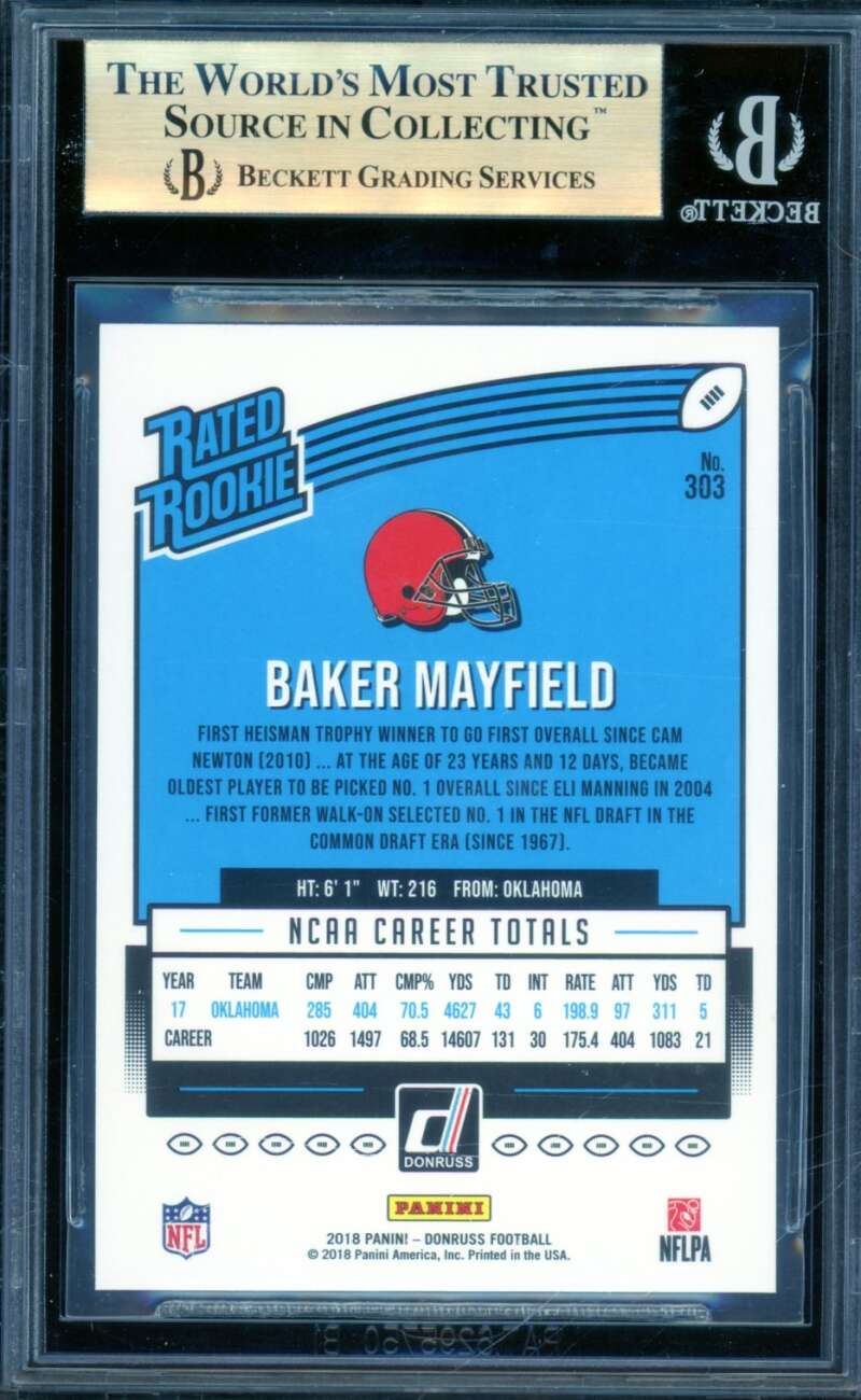Baker Mayfield Rookie Card 2018 Donruss Press Proof Blue (pop 11) #303 BGS 9.5 Image 2