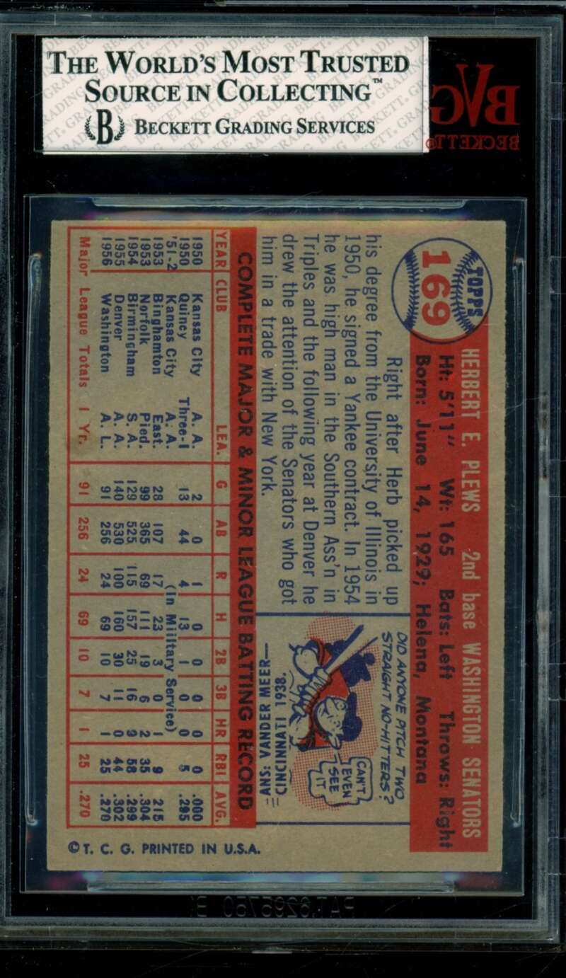 Herb Plews Card 1957 Topps #169 BGS BVG 6.5 Image 2