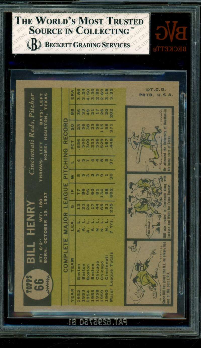 Bill Henry Card 1961 Topps #66 BGS BVG 5 Image 2