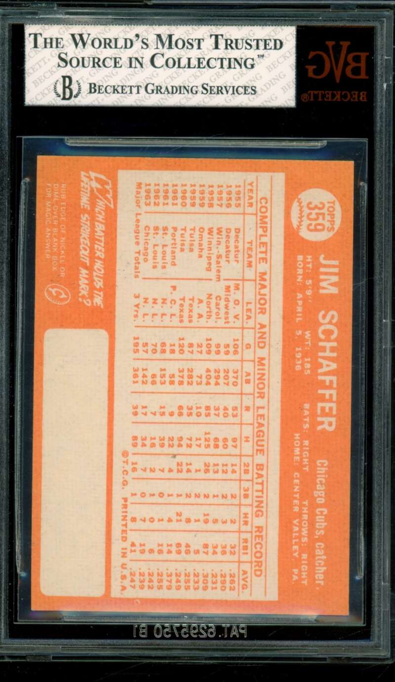 Jim Schaffer Card 1964 Topps #599 BGS BVG 8 Image 2