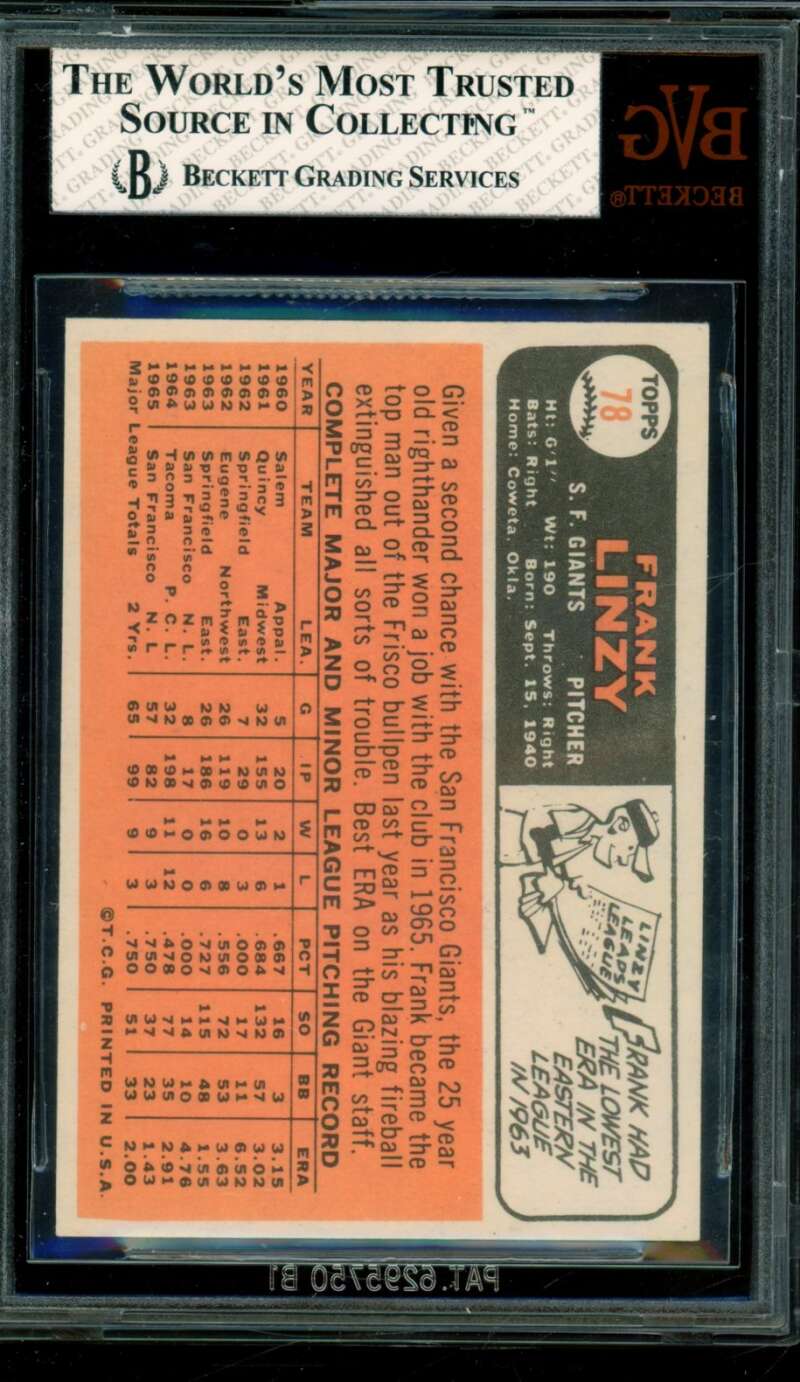 Frank Linzy Card 1966 Topps #78 BGS BVG 6.5 Image 2