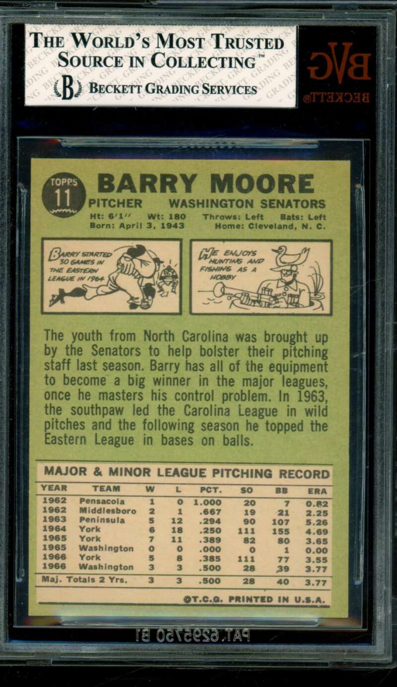 Barry Moore Card 1967 Topps #11 BGS BVG 5 Image 2